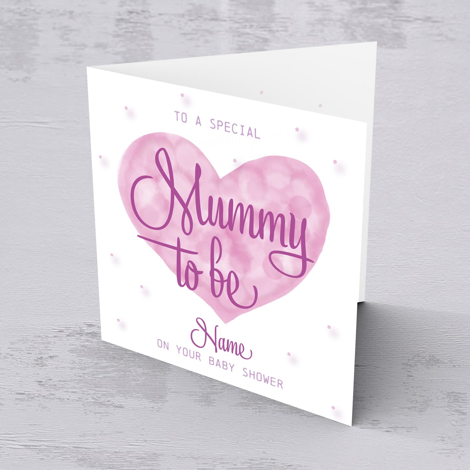 Pink Watercolour heart Baby shower card for Mummy to be in English (Personalisable)