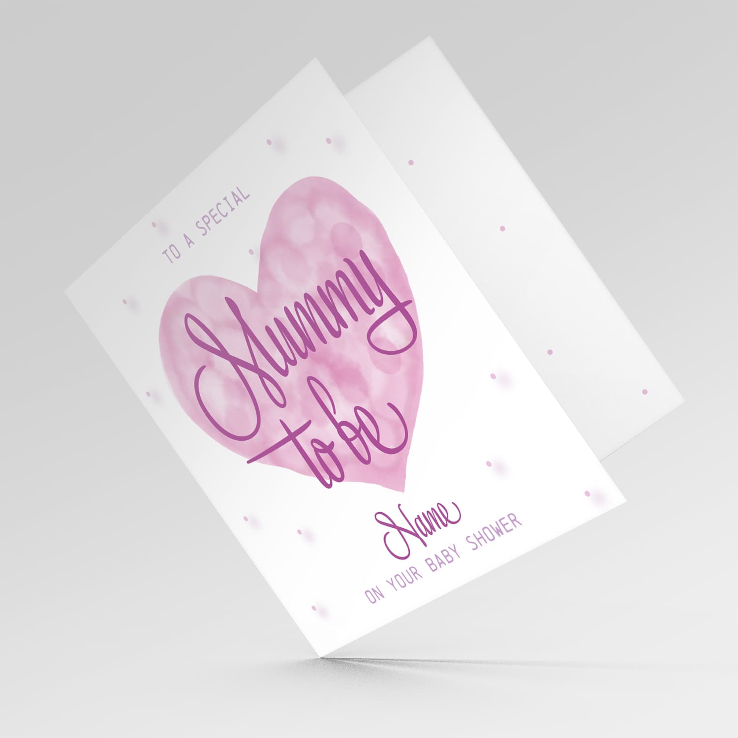Pink Watercolour heart Baby shower card for Mummy to be in English (Personalisable)