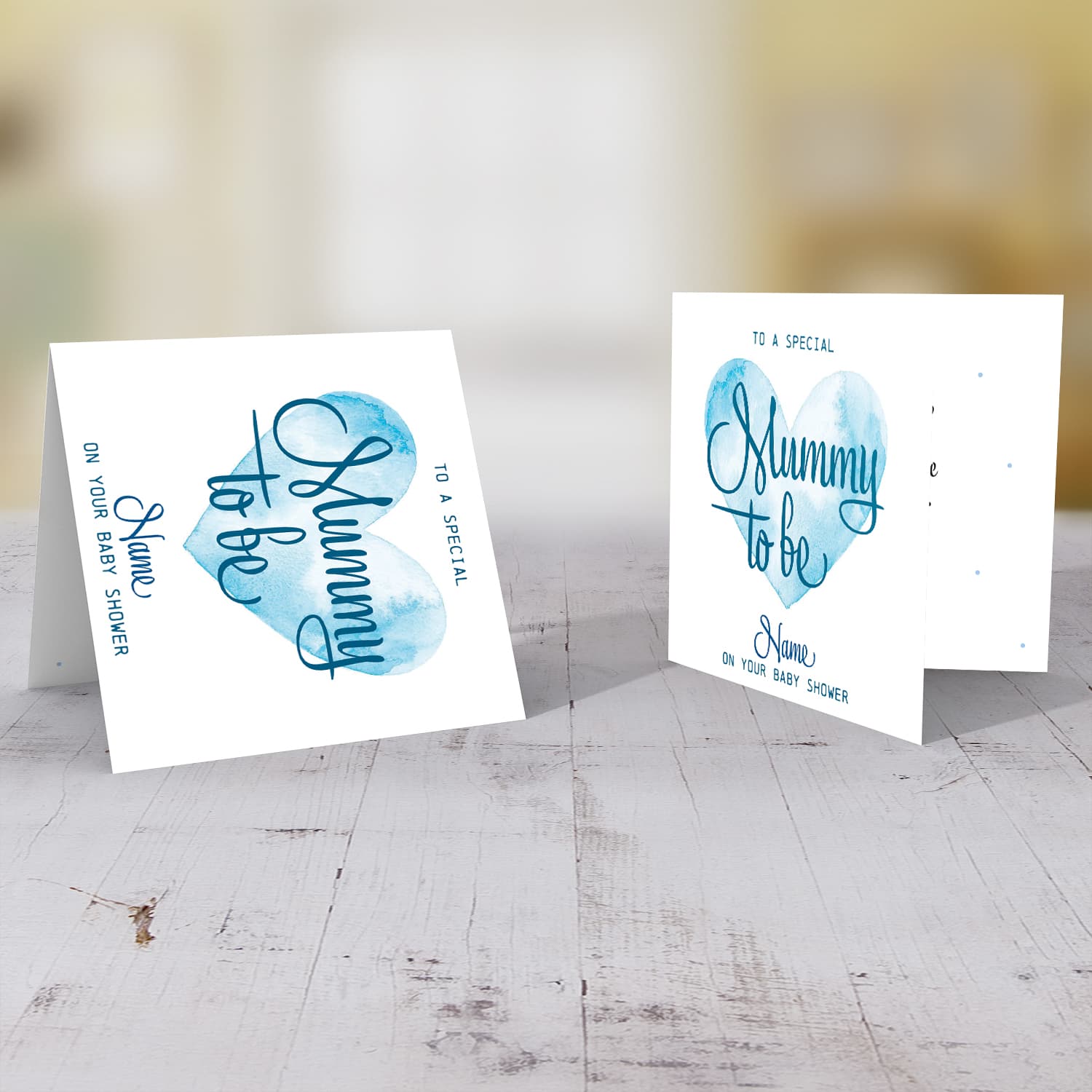 Blue Watercolour heart Baby shower card for Mummy to be in English (Personalisable)