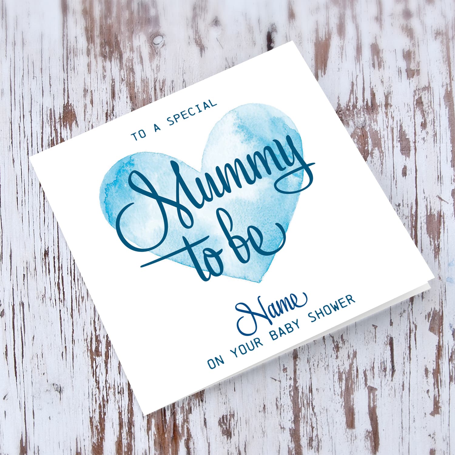 Blue Watercolour heart Baby shower card for Mummy to be in English (Personalisable)