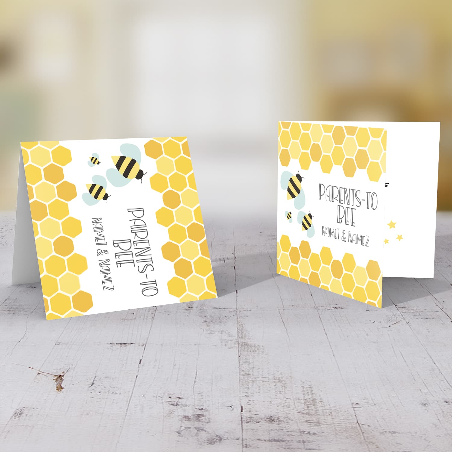 Beehive themed baby shower card to the parents to be in English