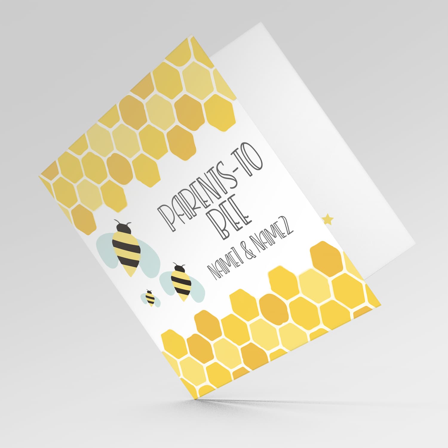 Beehive themed baby shower card to the parents to be in English