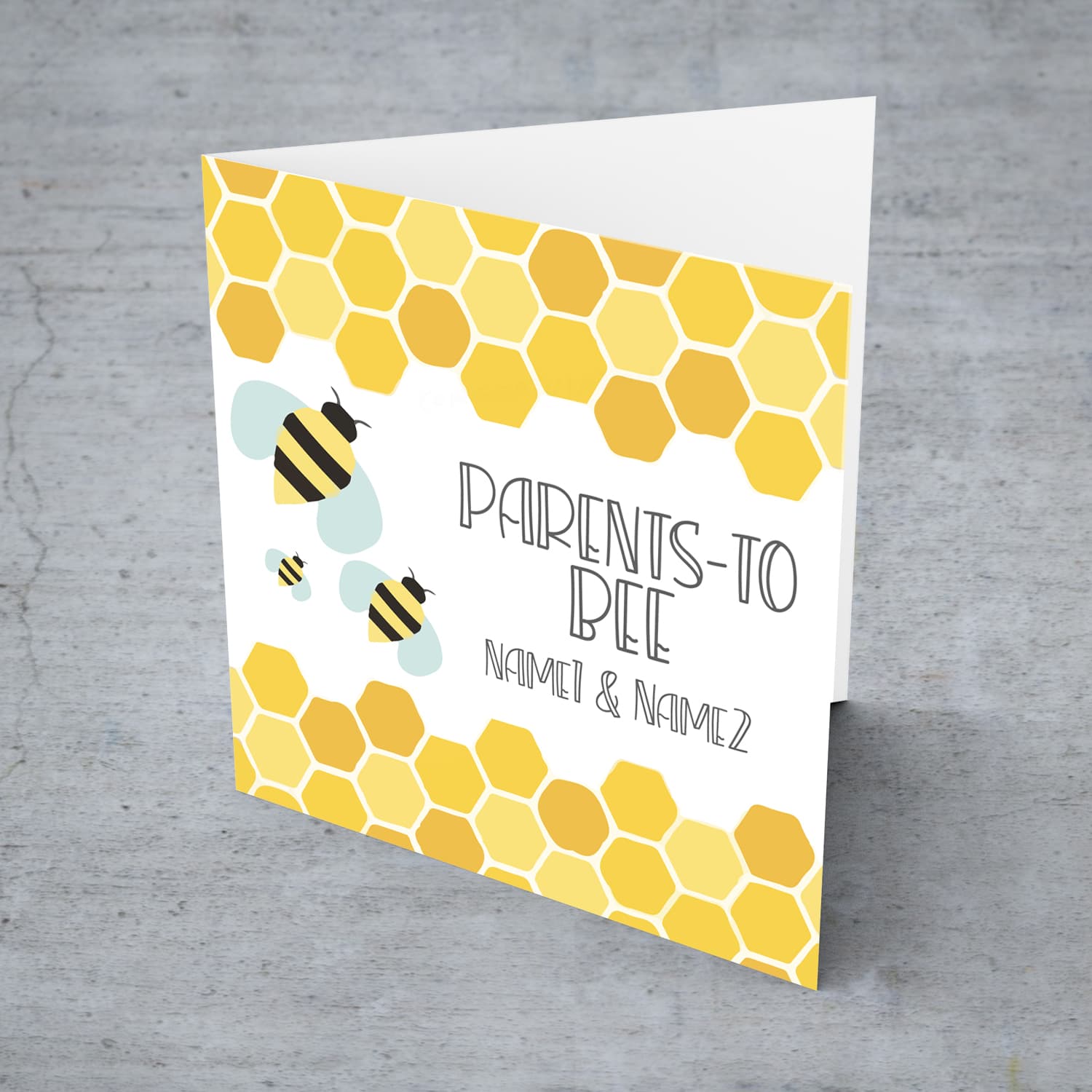 Beehive themed baby shower card to the parents to be in English