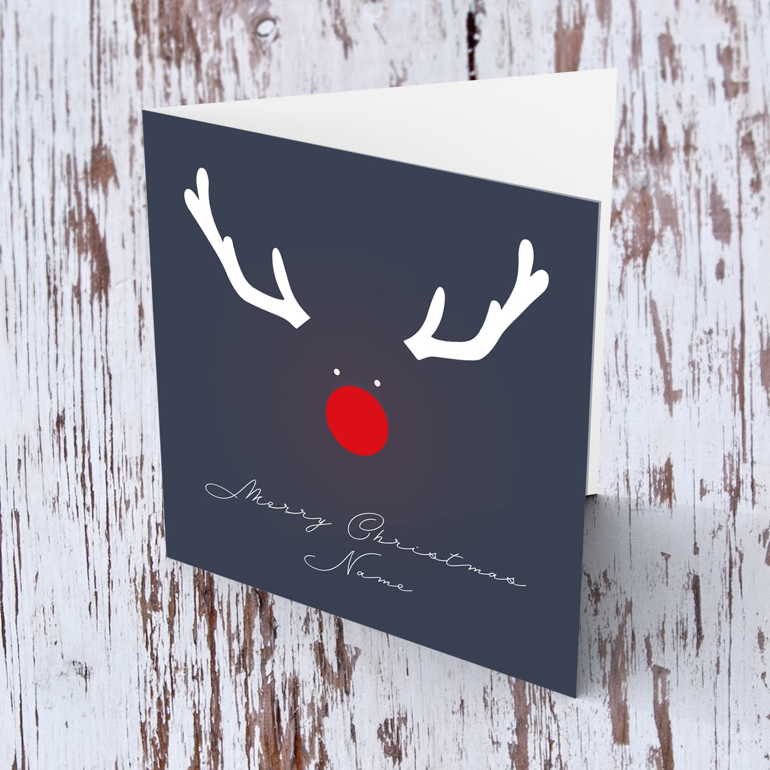 Big red glowing  Reindeer Rudolph's nose Christmas Card in English (Personalisable)