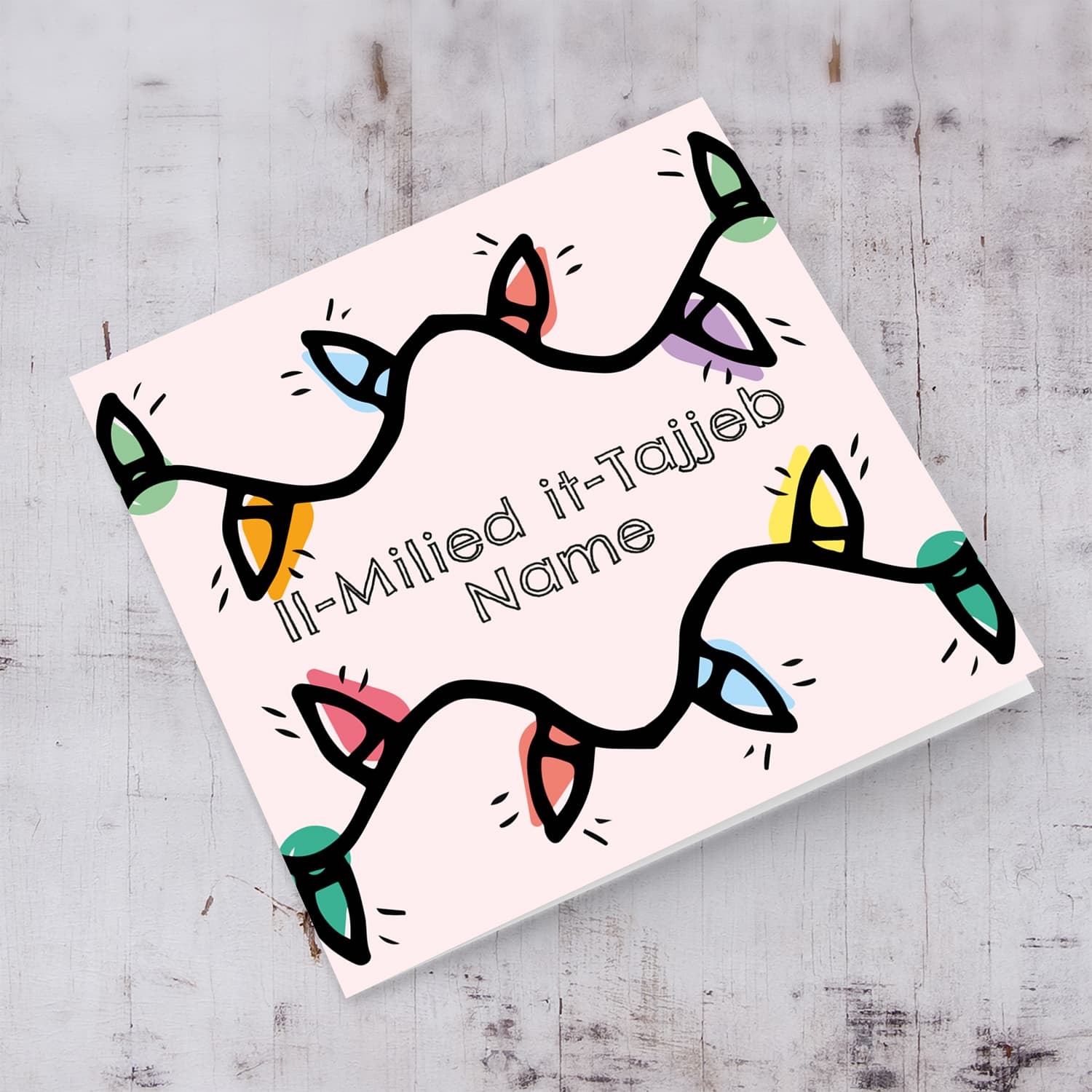 Colourful lightbulb themed christmas card in Maltese (Personalisable)