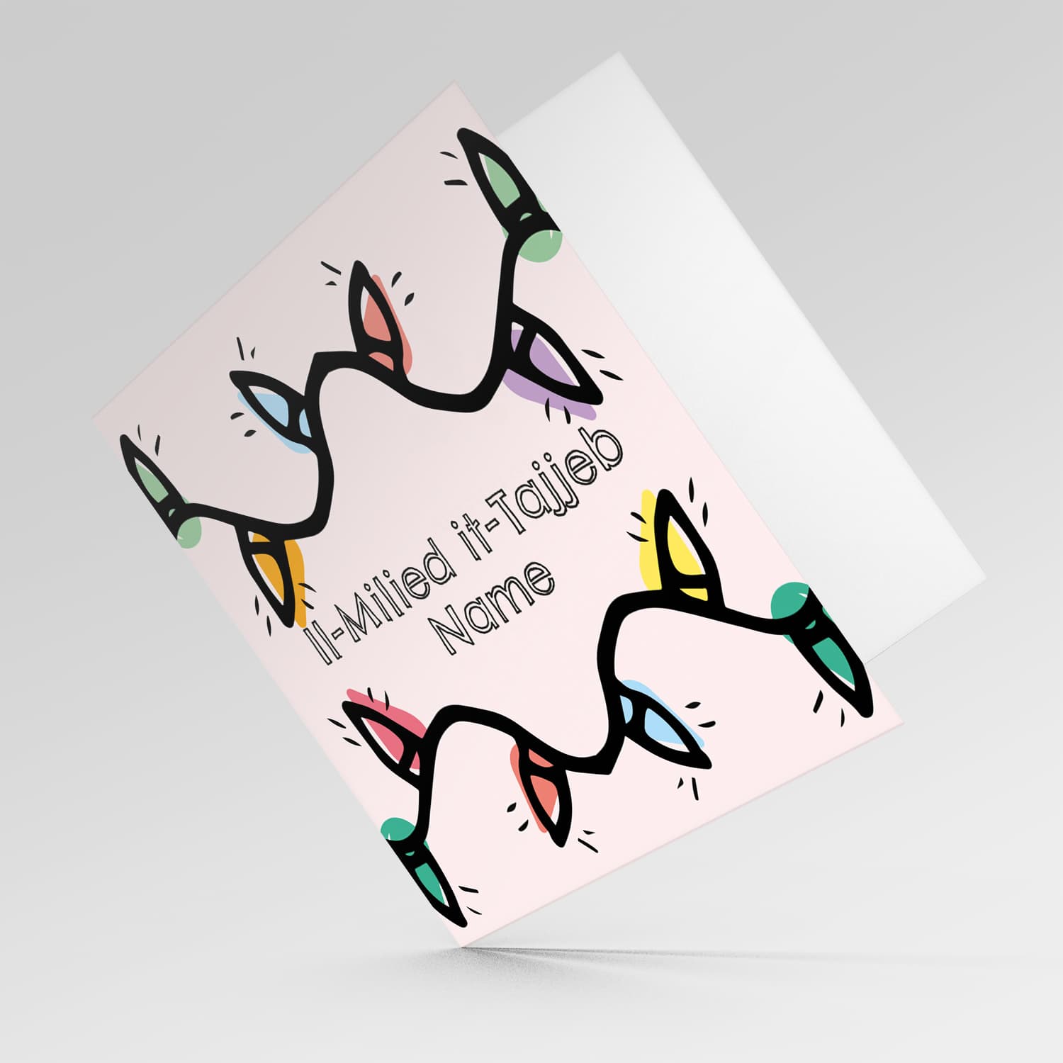 Colourful lightbulb themed christmas card in Maltese (Personalisable)