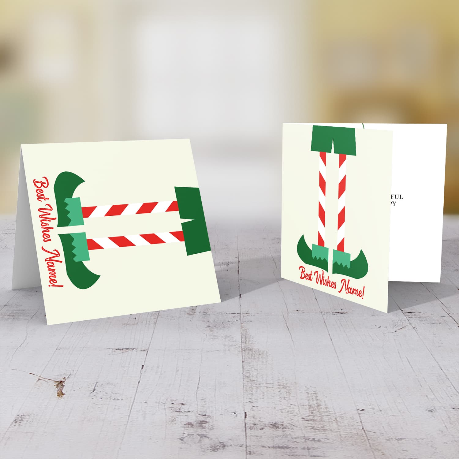 Elf themed personalisable Christmas card in English