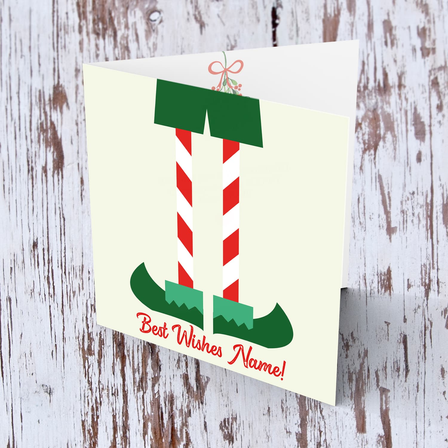 Elf themed personalisable Christmas card in English