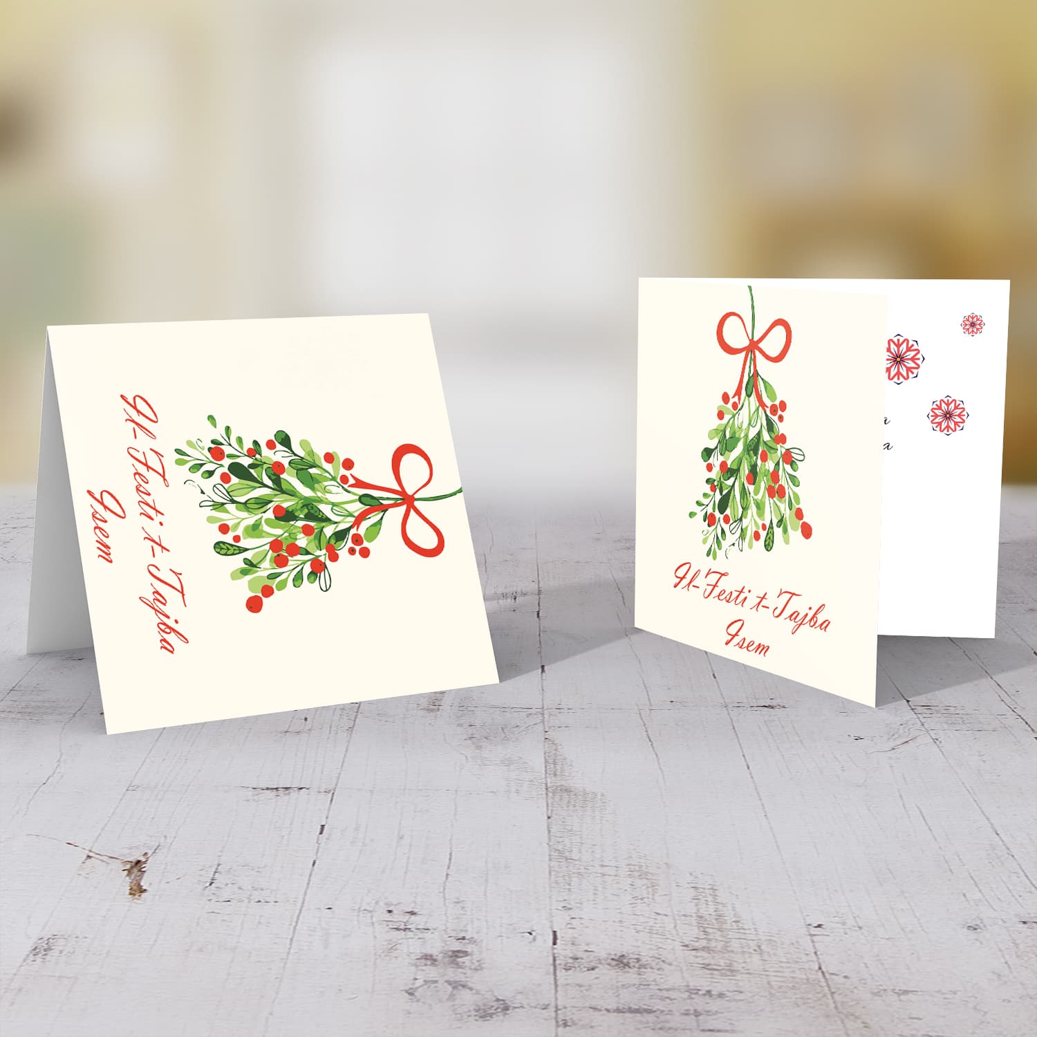 Mistletoe themed Christmas personalisable card in Maltese