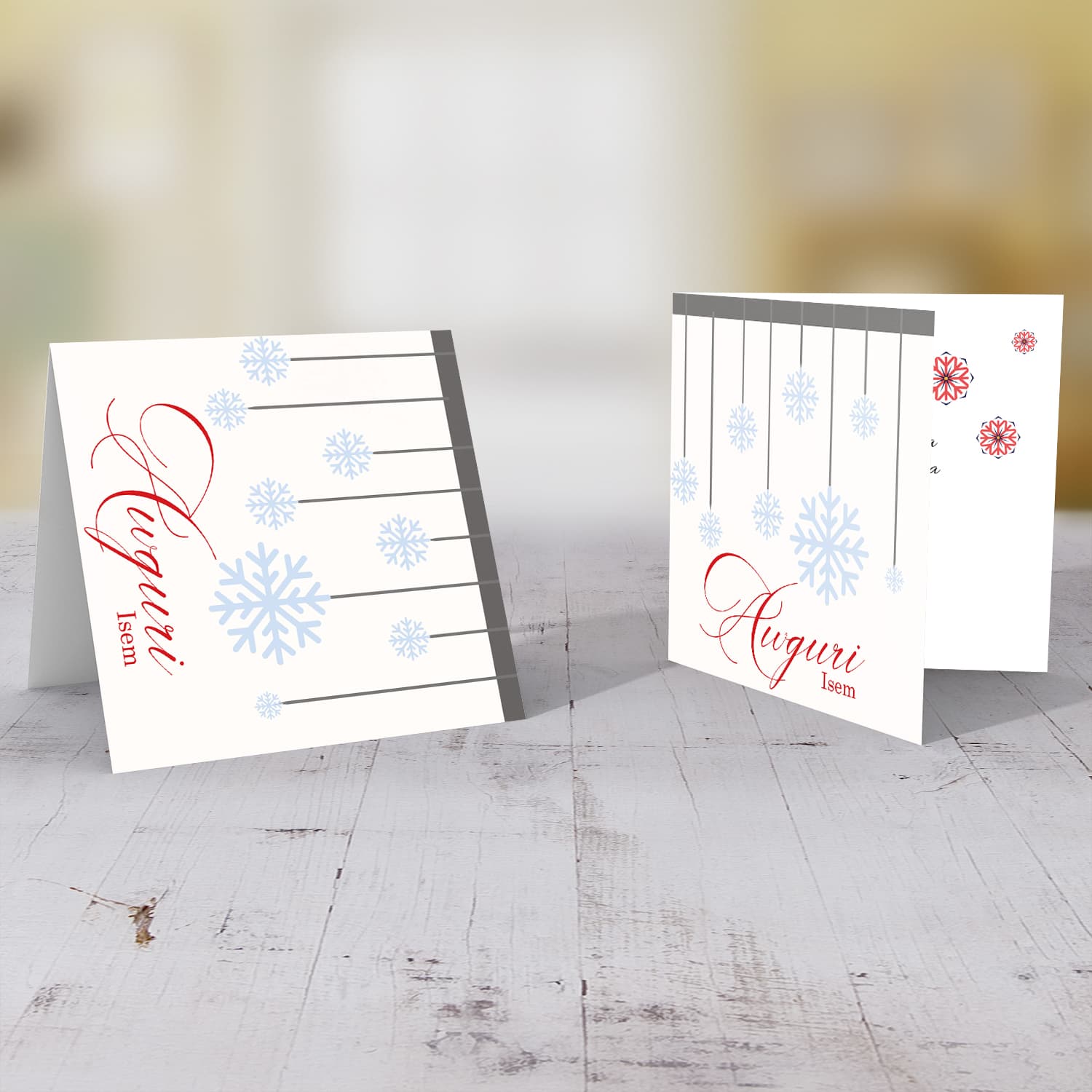 Hanging snowflakes themed Christmas personalisable card in Maltese