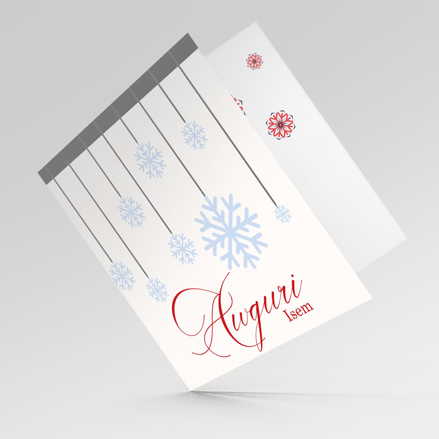 Hanging snowflakes themed Christmas personalisable card in Maltese