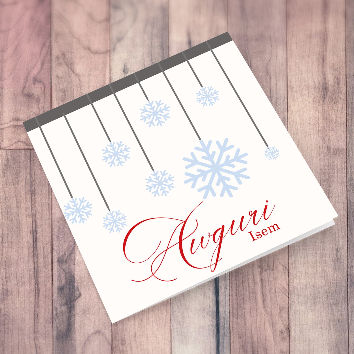 Hanging snowflakes themed Christmas personalisable card in Maltese