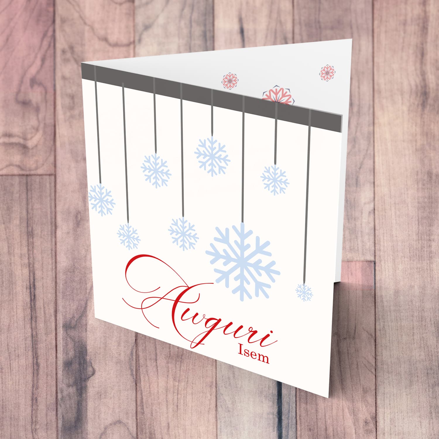 Hanging snowflakes themed Christmas personalisable card in Maltese