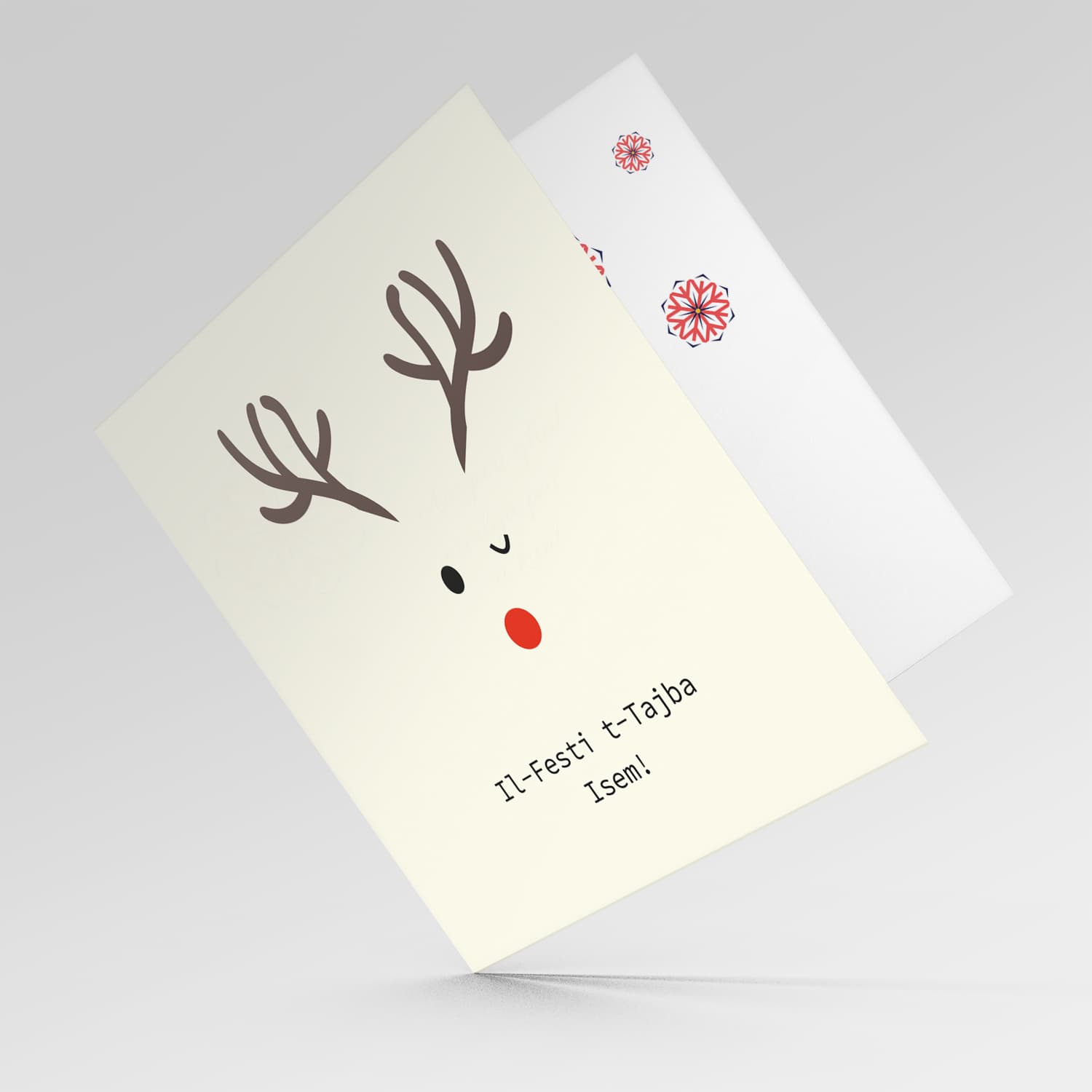 Reindeer themed Christmas personalisable card in Maltese