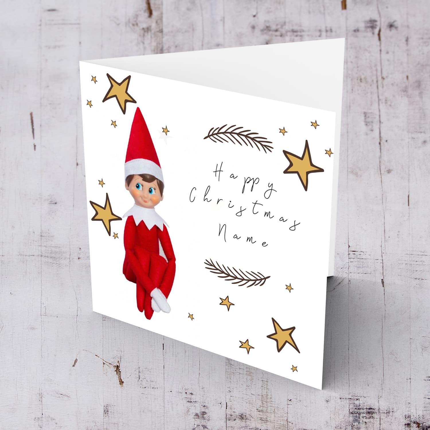 Personalisable Christmas card from from male elf