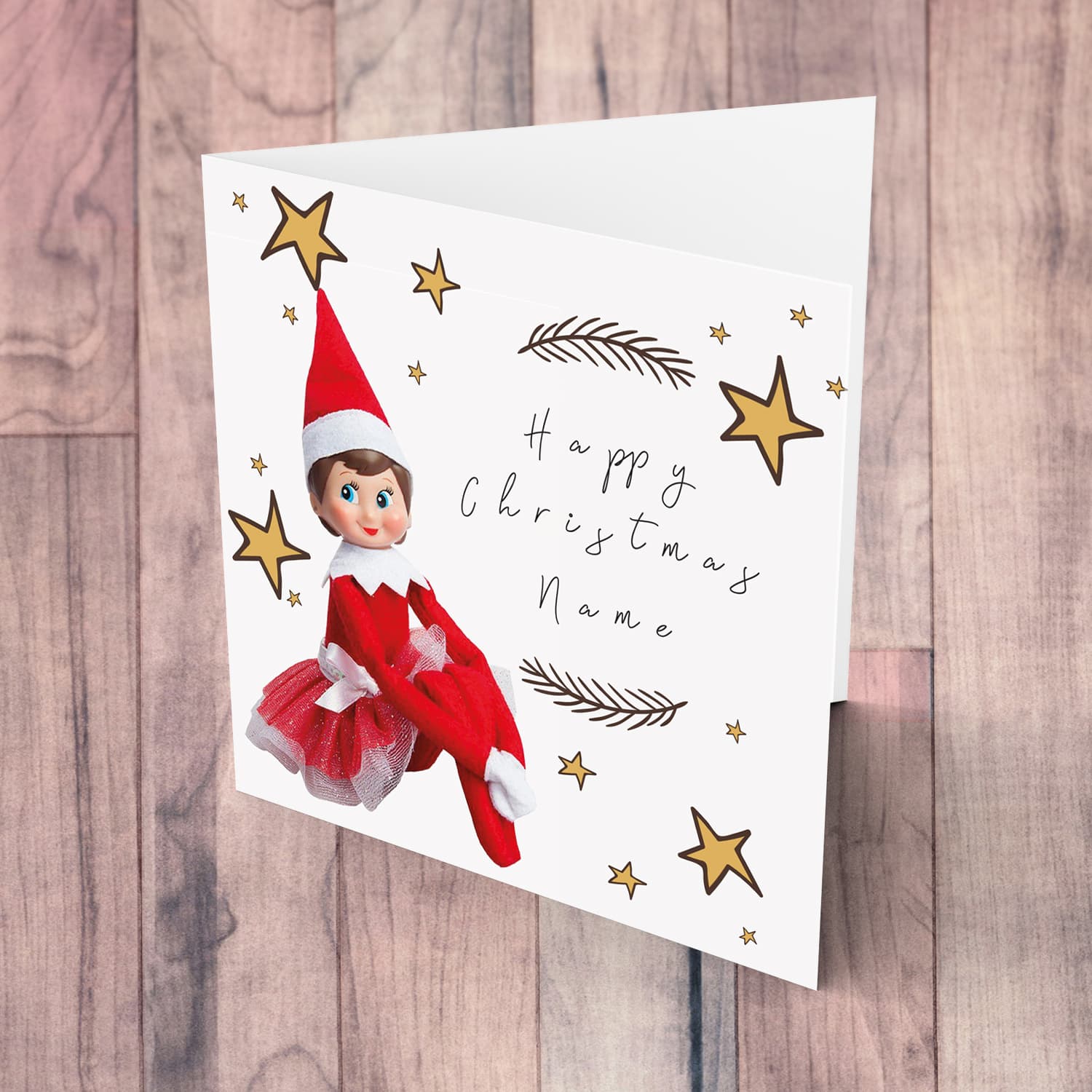 Personalisable Christmas card from from female elf