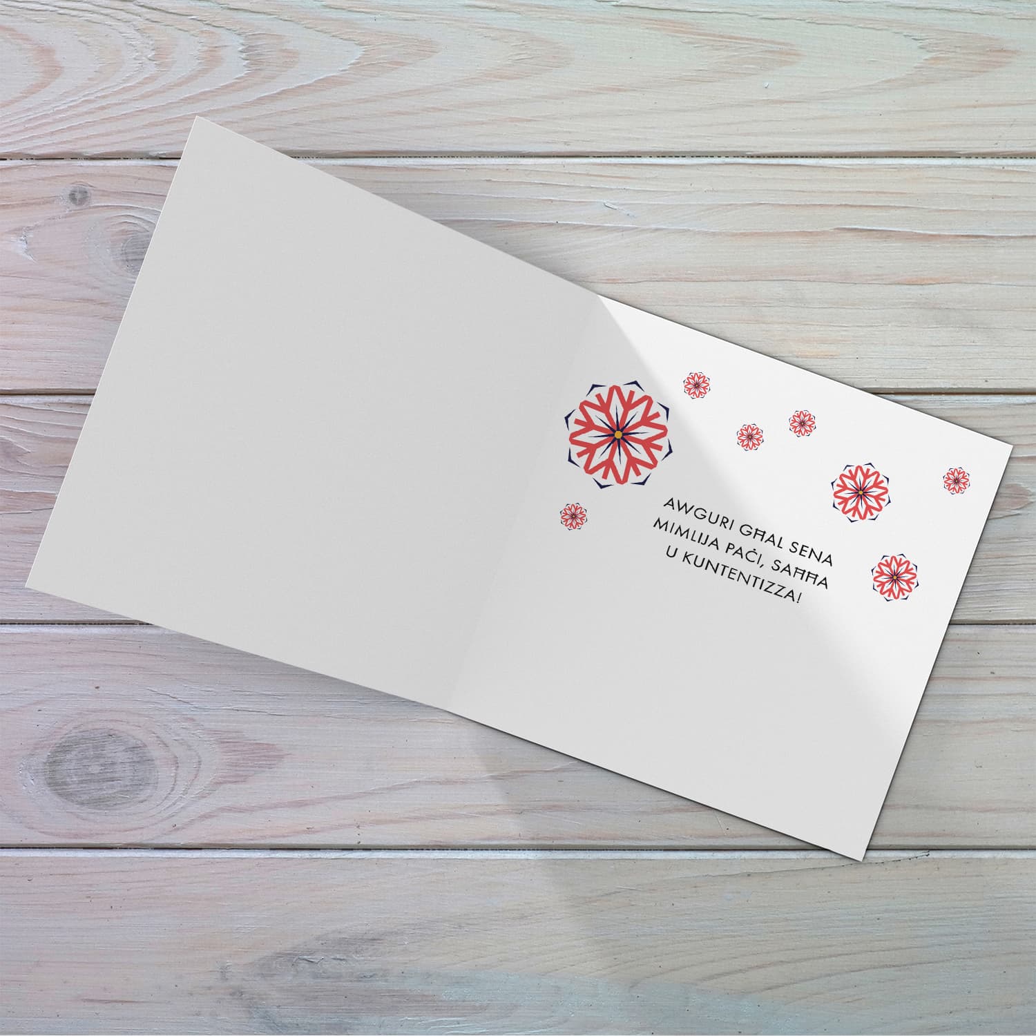 Colourful snowflakes with blue tones Christmas personalisable card for in Maltese