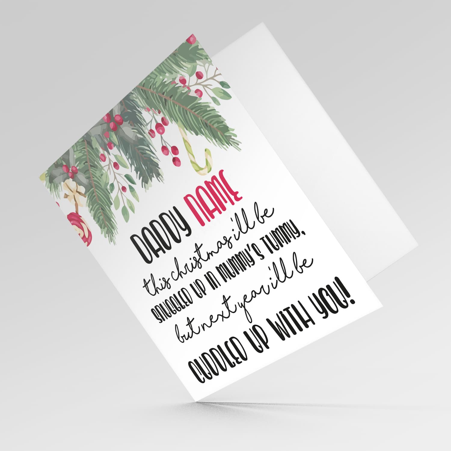 Daddy to be personalisable Christmas card (Singular) in English