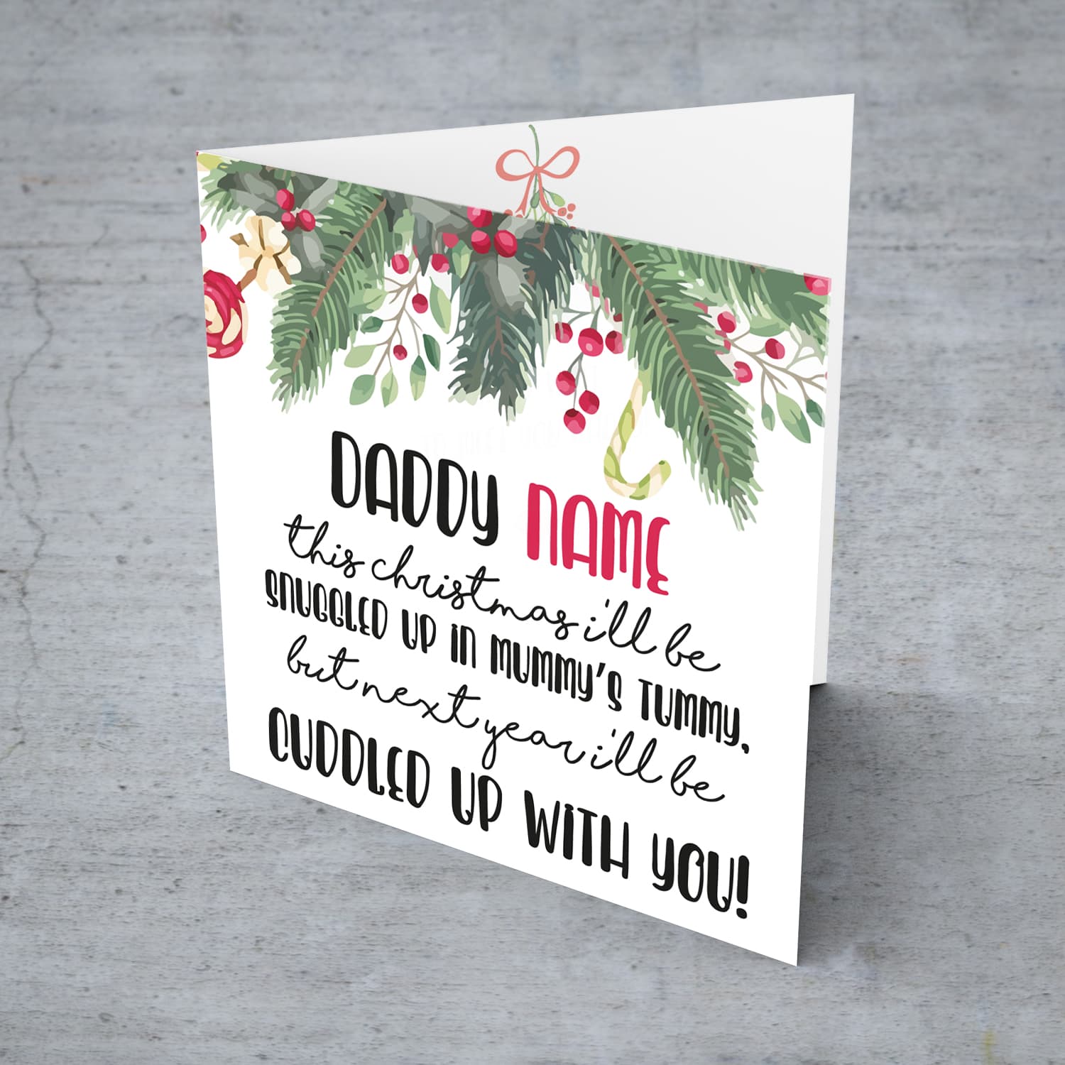 Daddy to be personalisable Christmas card (Singular) in English