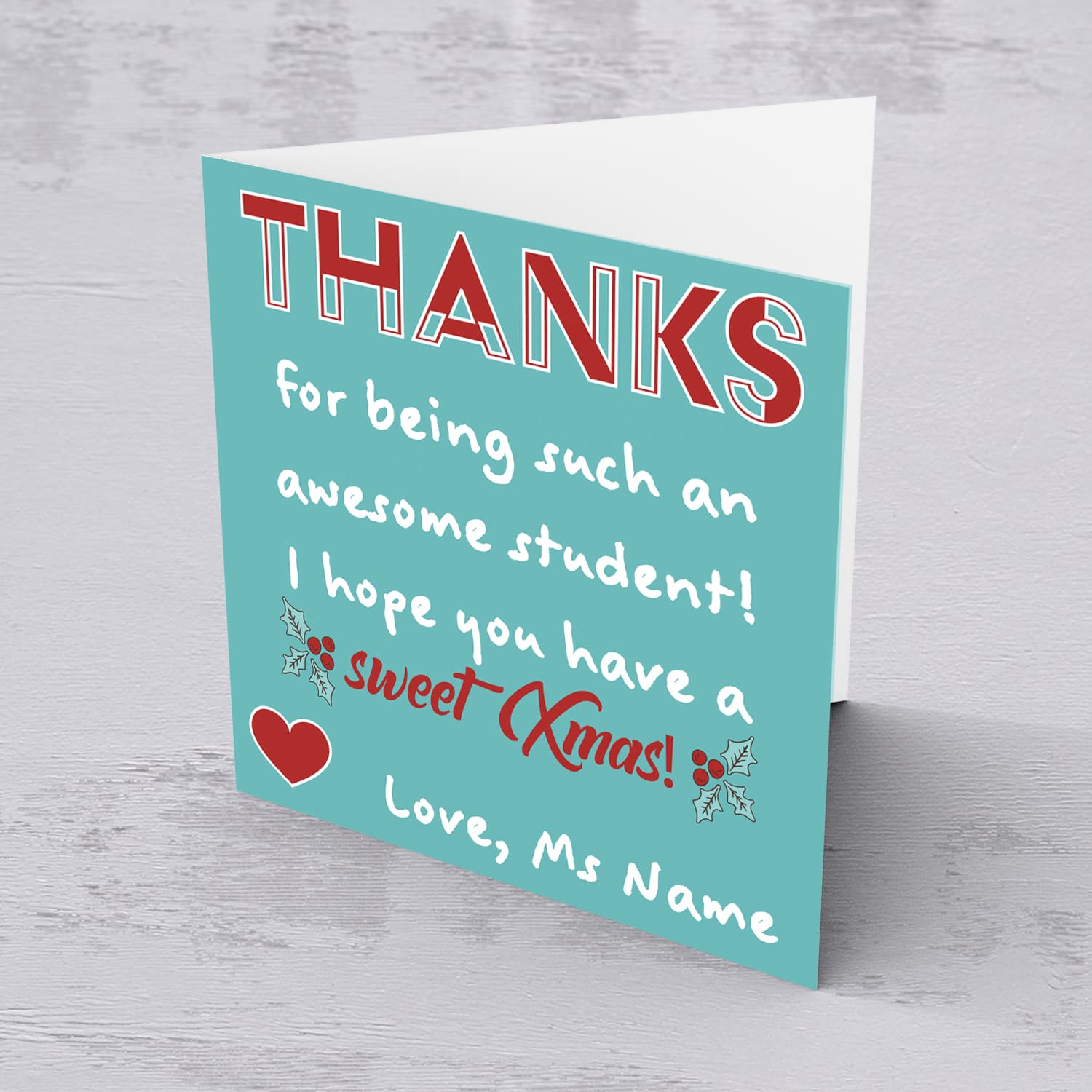 A special christmas card from teacher or L.S.E. to student in English