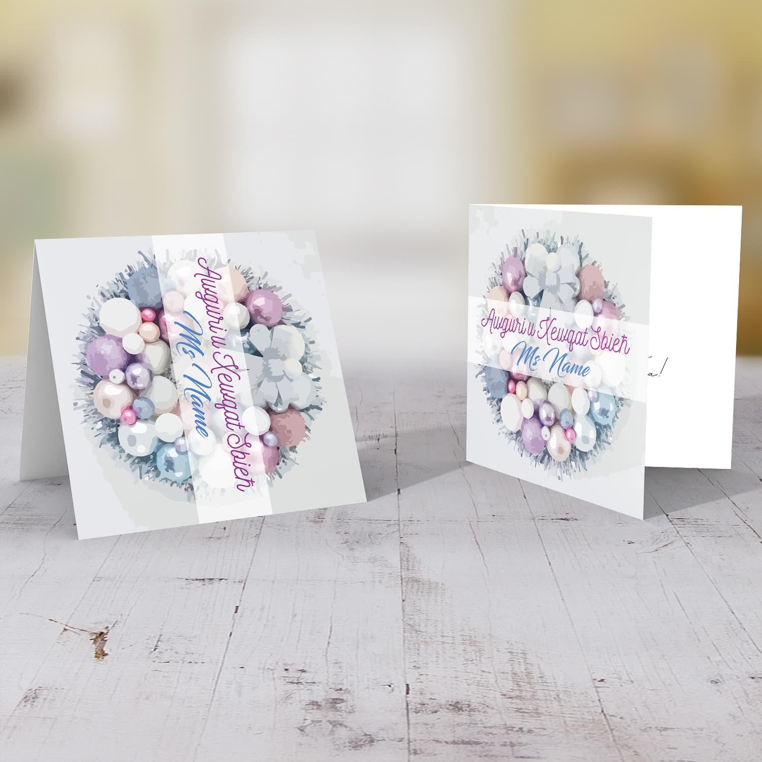 Bauble wreath themed Christmas personalisable card for teacher / assistant head/ head of school / carer / lse (FEMALE) in Maltese