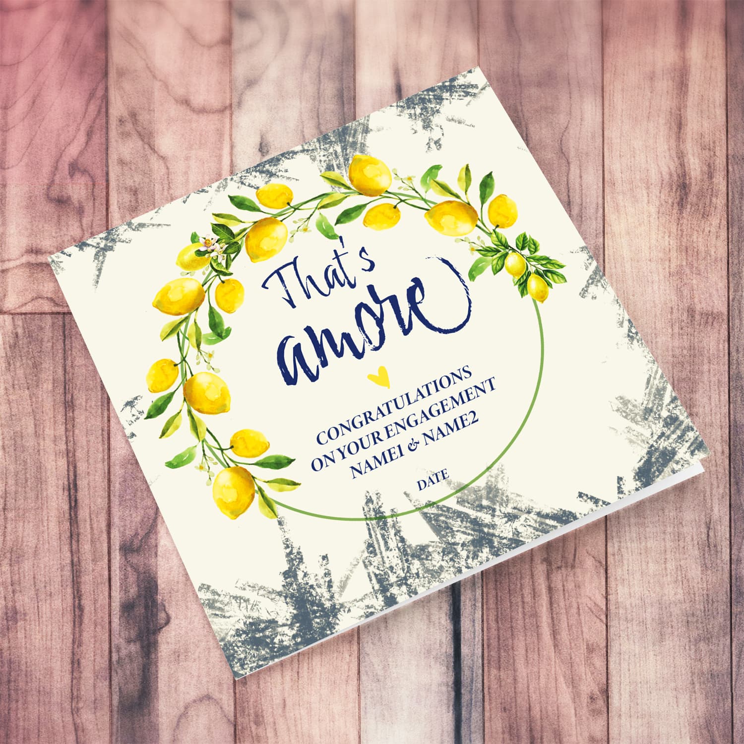 That's Amore - Engagement Card featuring a beautiful wreath of lemons in English (Personalisable)