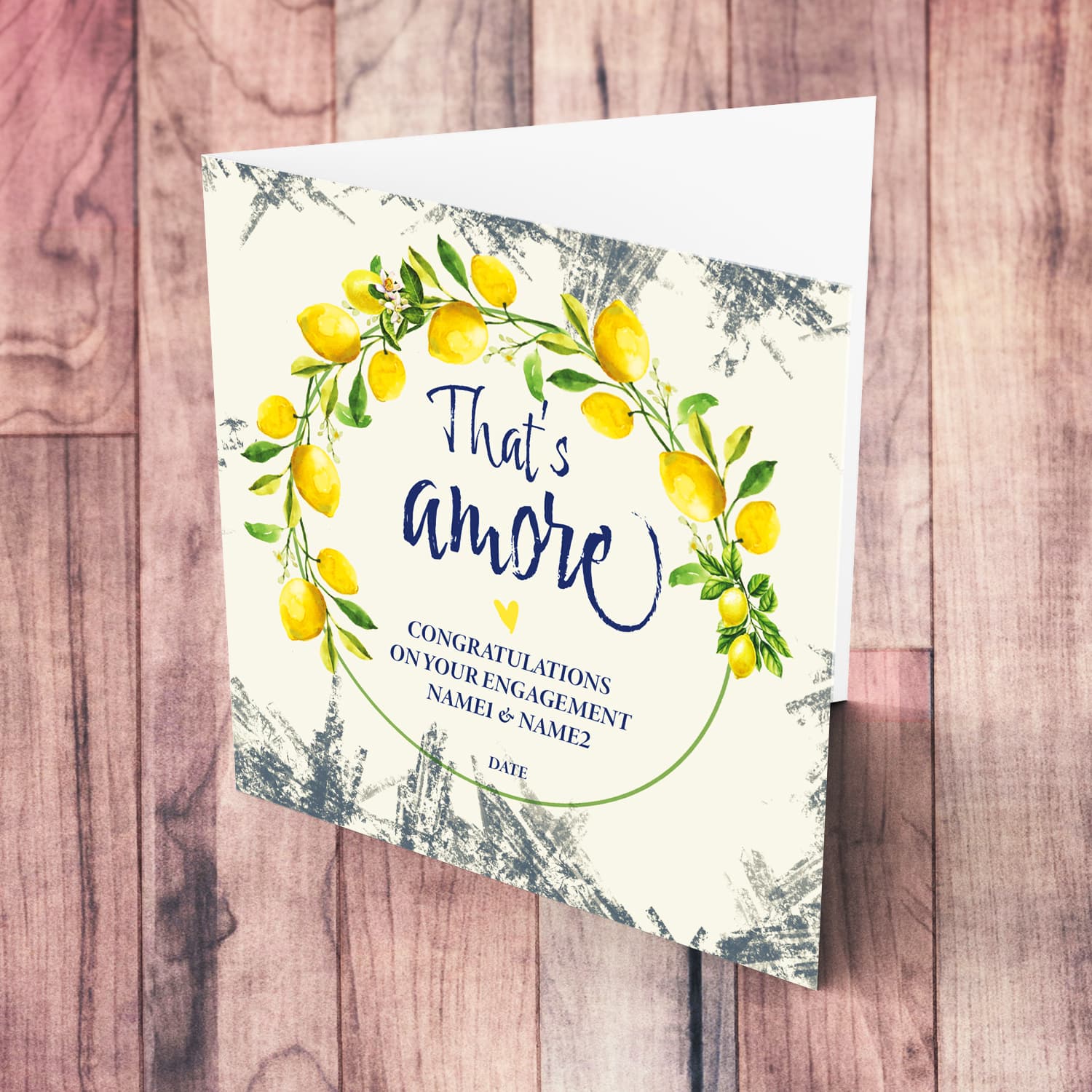That's Amore - Engagement Card featuring a beautiful wreath of lemons in English (Personalisable)