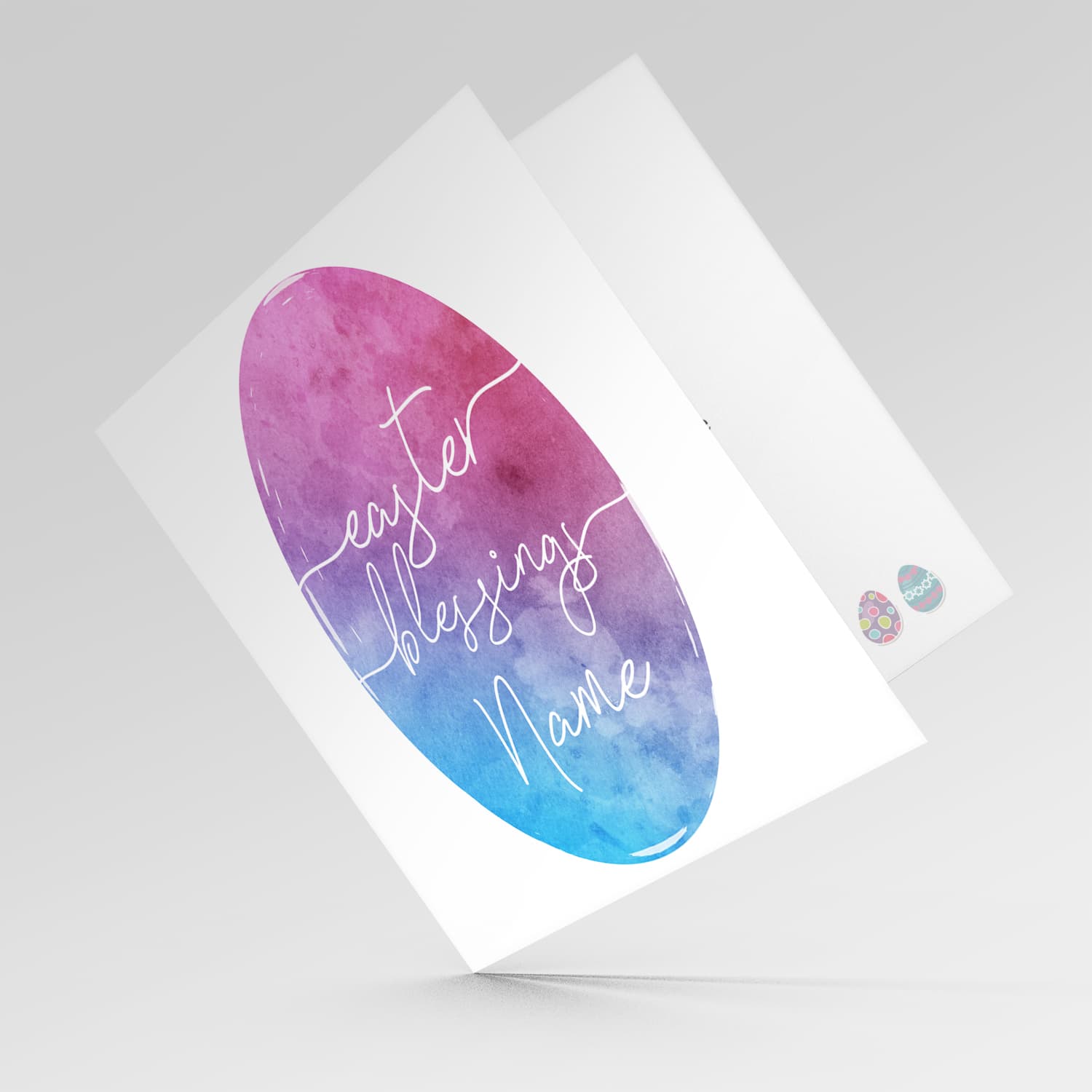 Pink, purple and blue watercolour Easter Egg themed Easter personalisable card in English