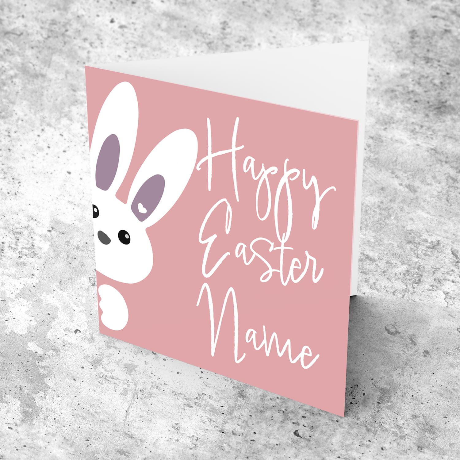 Cute bunny peeping out with pink background personalisable Easter Card in English