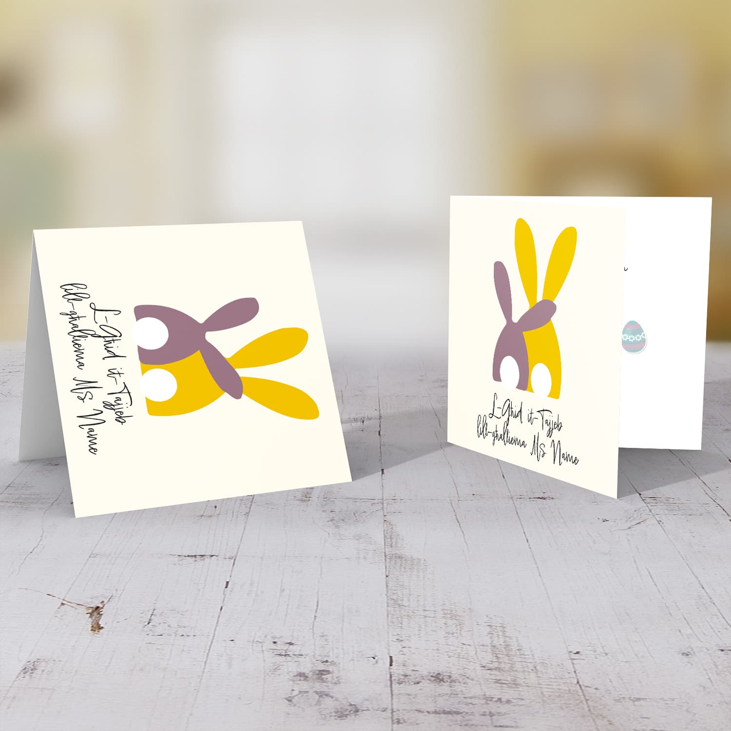 Teacher - Hugging Bunnies personalisable Easter Card in Maltese