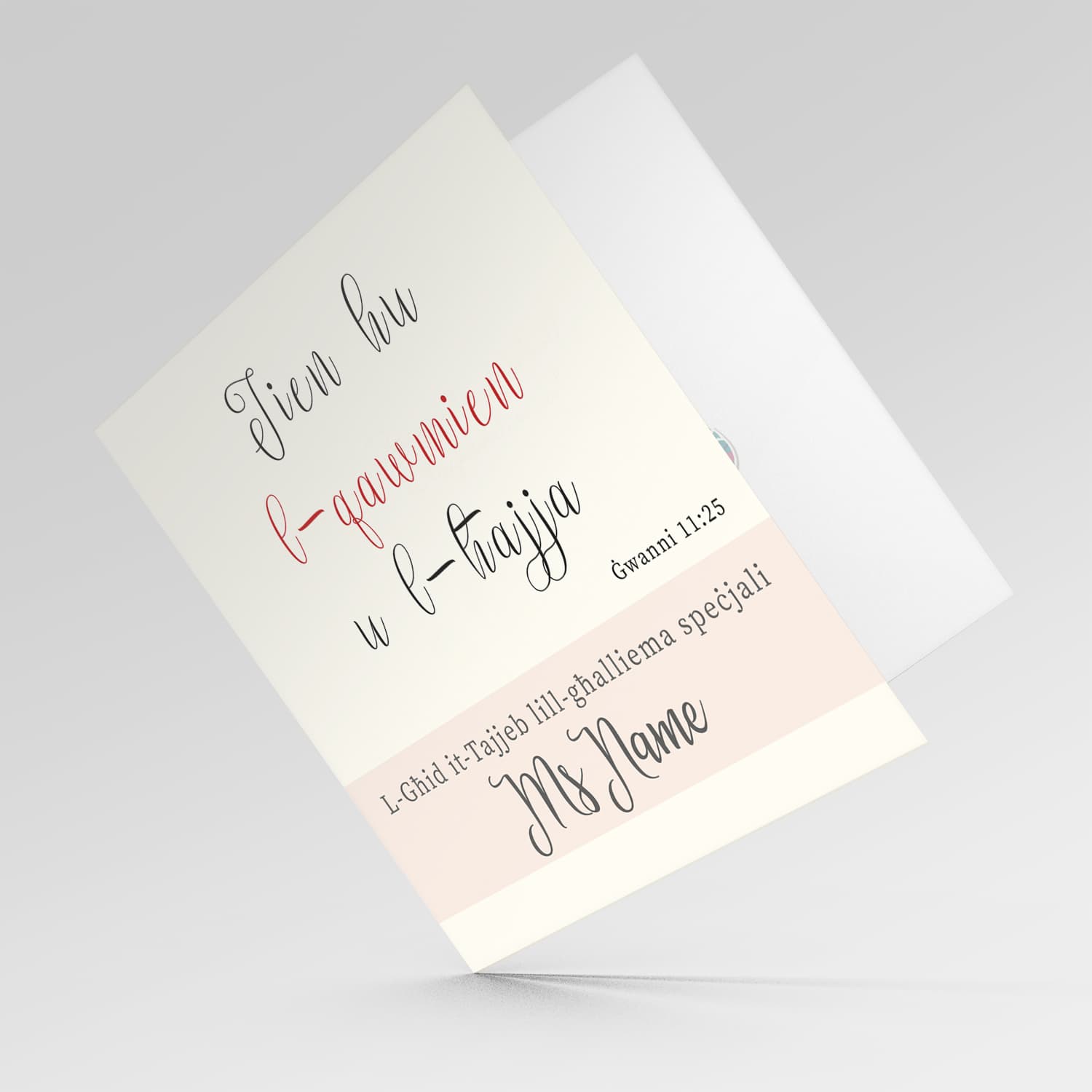 Teacher - Biblical verse Easter personalisable Card in Maltese (Female)