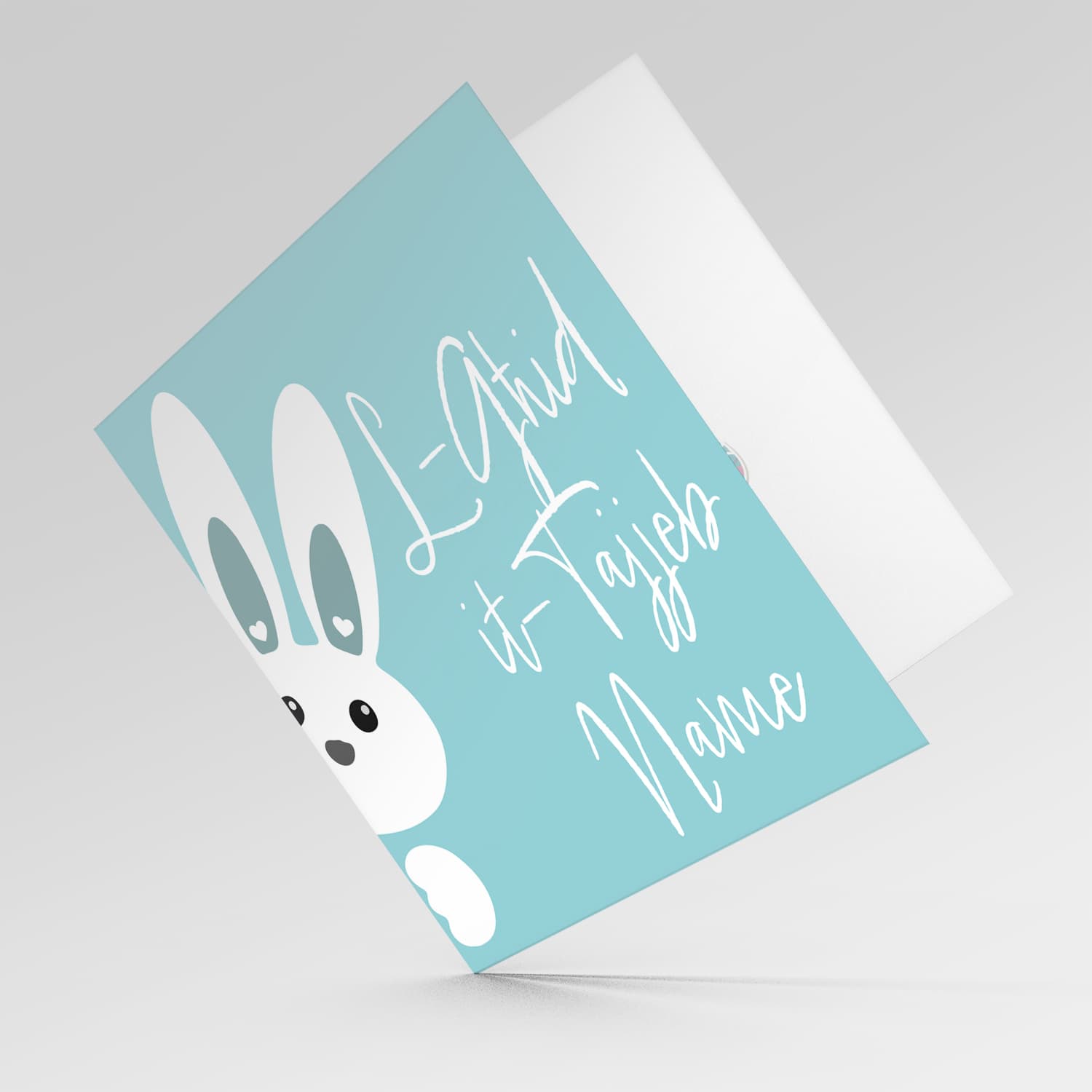 Cute bunny peeping out with blue background personalisable Easter Card in Maltese 