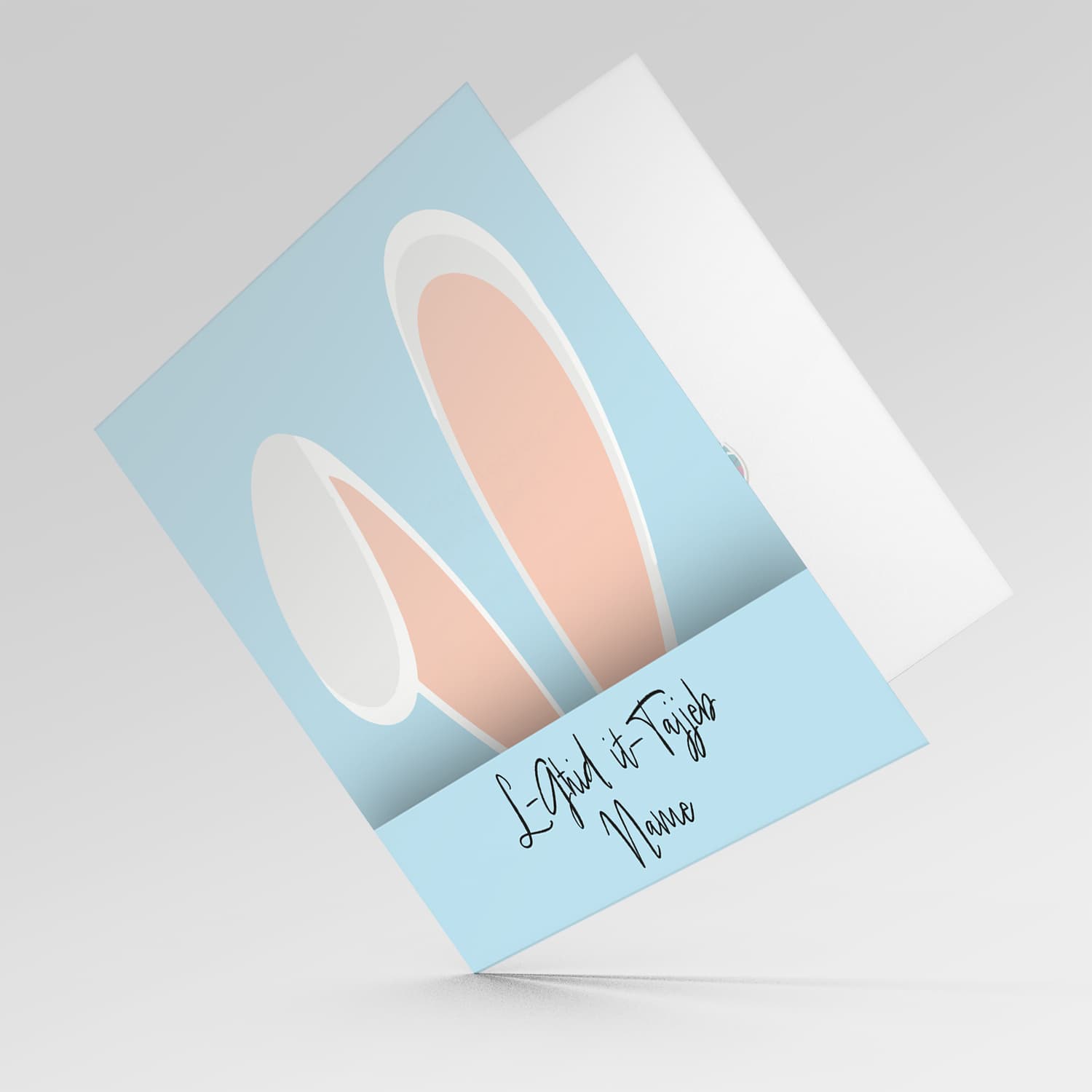 Cute bunny rabbit ears personalisable Easter Card with blue background in Maltese 
