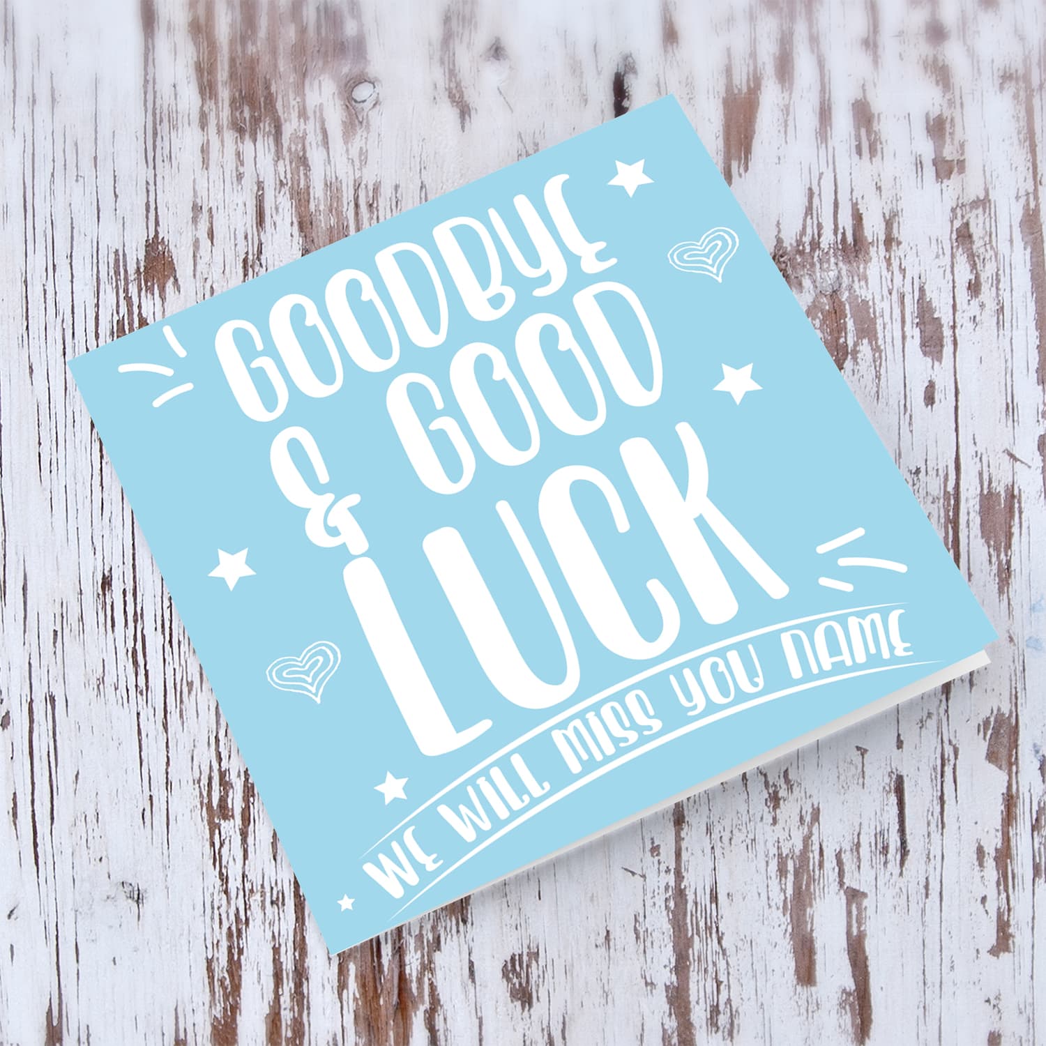 Goodbye and good luck card - Farewell / Retirement - in light blue in English (Personalisable)