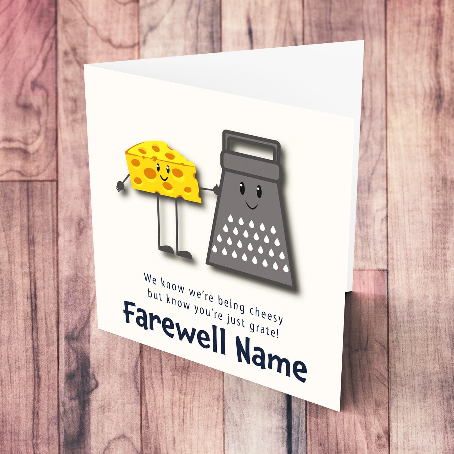 A cheesy farewell card in English (Personalisable, Neutral & Unisex)