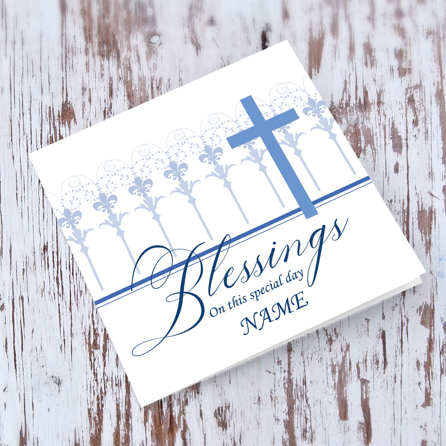Blue cross Confirmation card - Blessings on this special day (Personalisable)