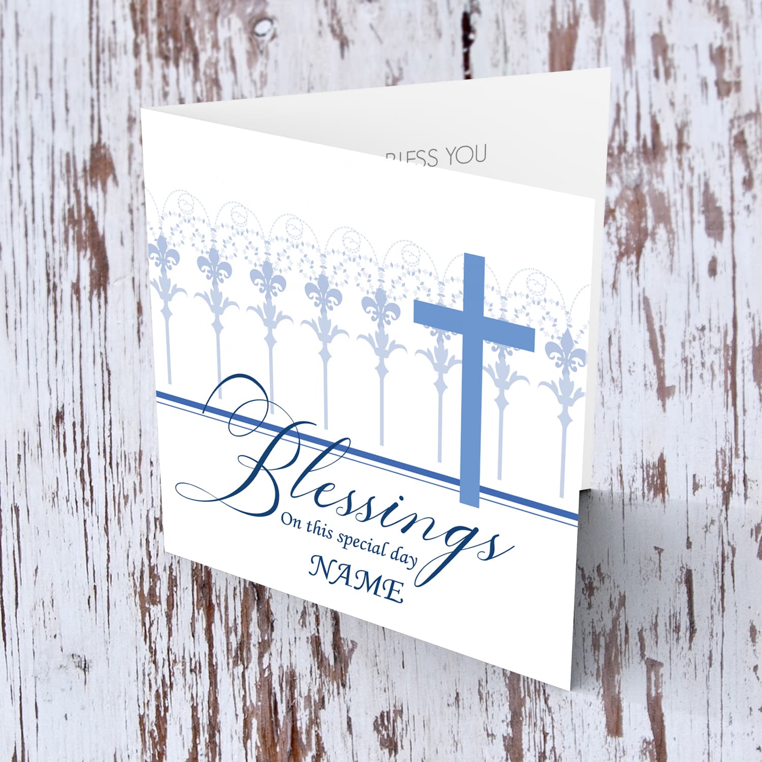 Blue cross Confirmation card - Blessings on this special day (Personalisable)