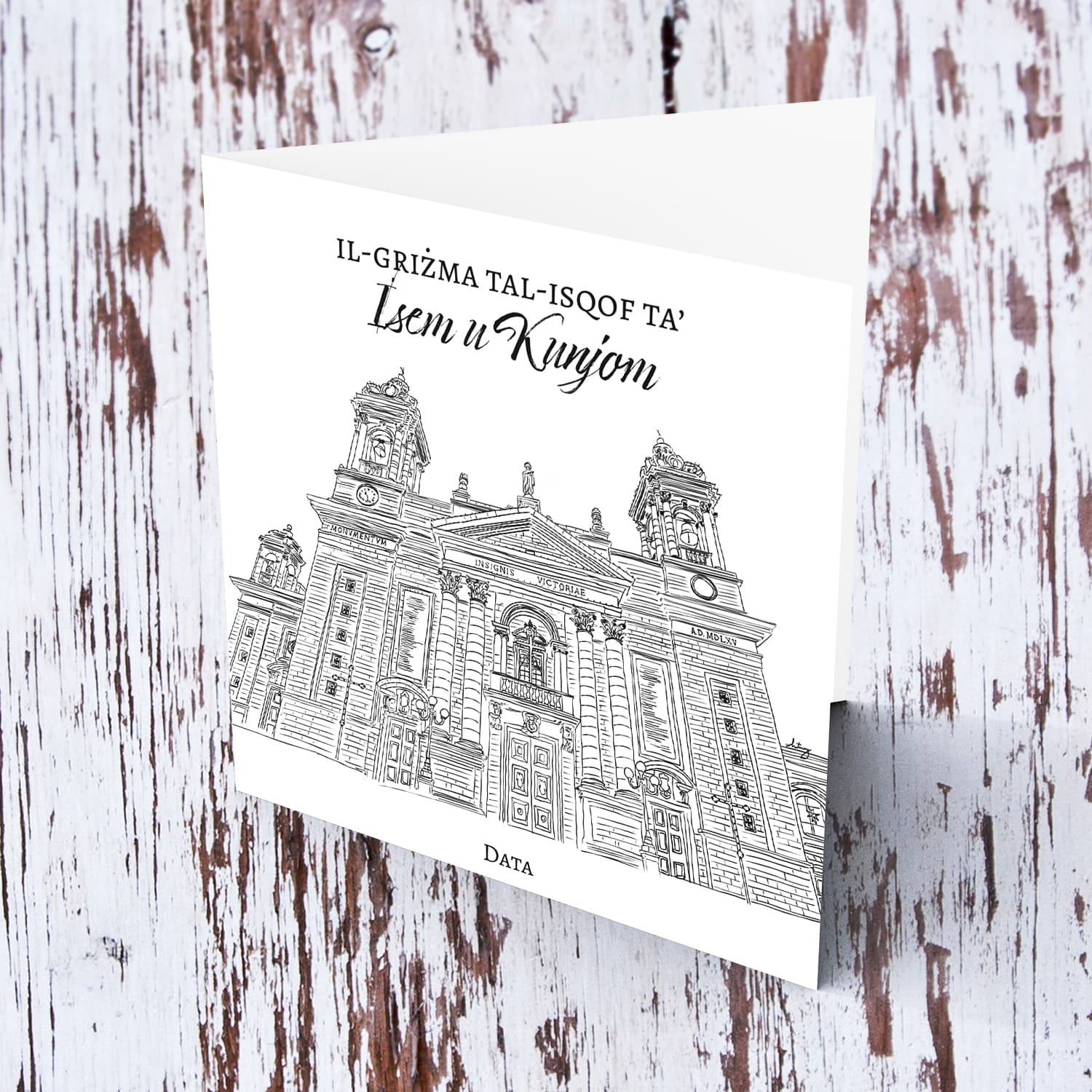 Senglea Parish Church - The Nativity of the Virgin Mary neutral Confirmation Card in Maltese (Personalisable)