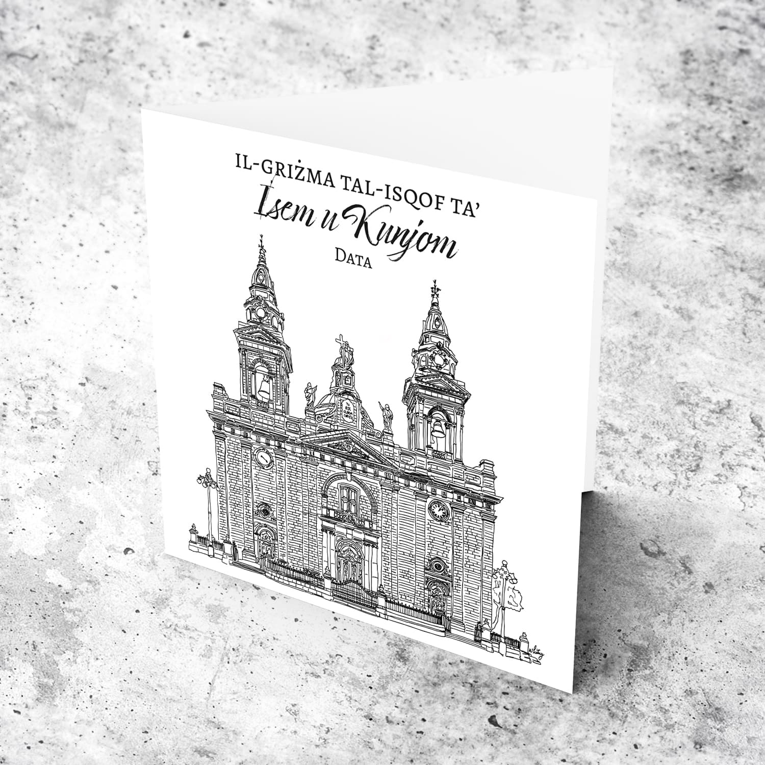 Ħal Luqa St Andrew's Parish Church - neutral Confirmation Card in Maltese (Personalisable) 