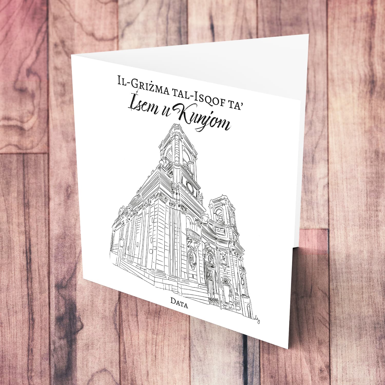 St Domnic's Church, Valletta - Neutral Confirmation Card in Maltese (Personalisable)