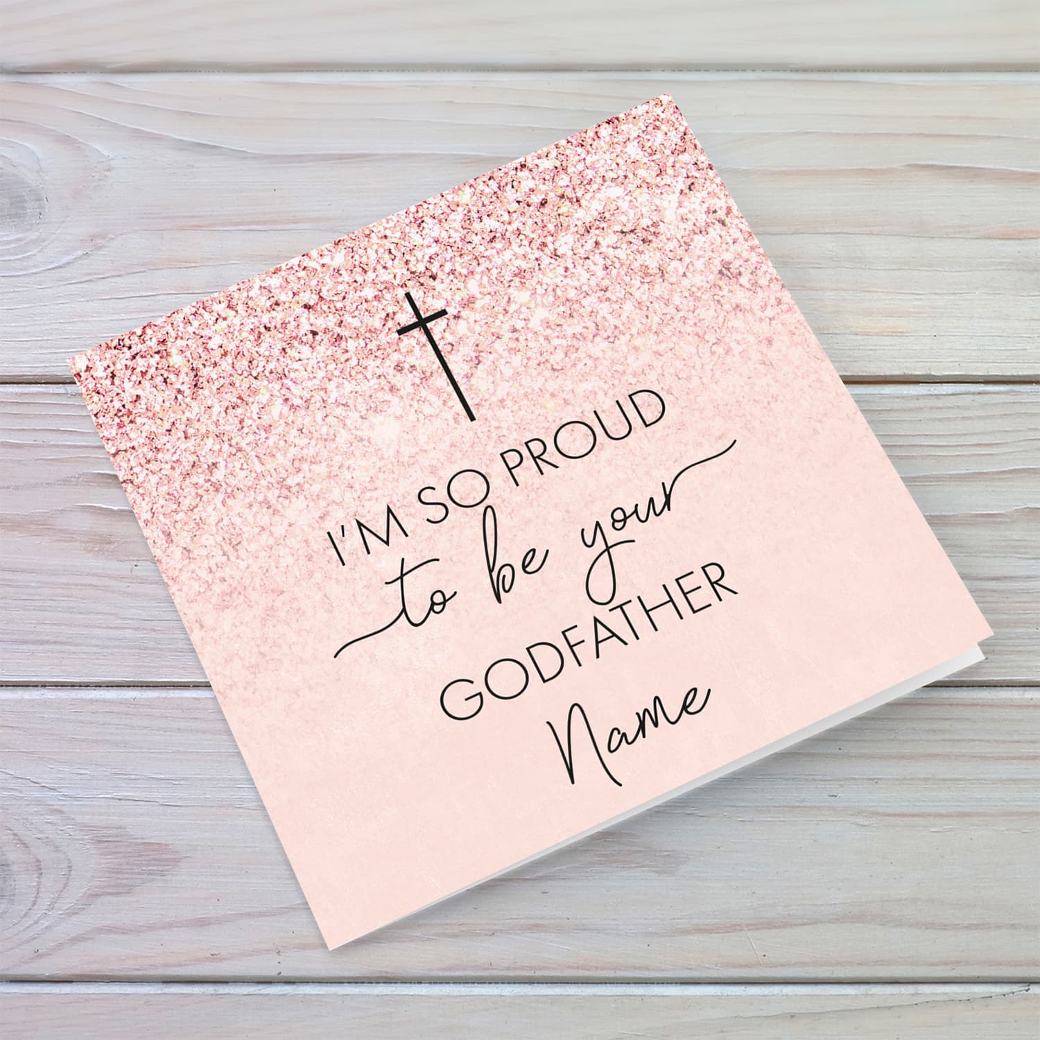Pink Glitter with cross personalisable Confirmation card for girls from Godfather in English