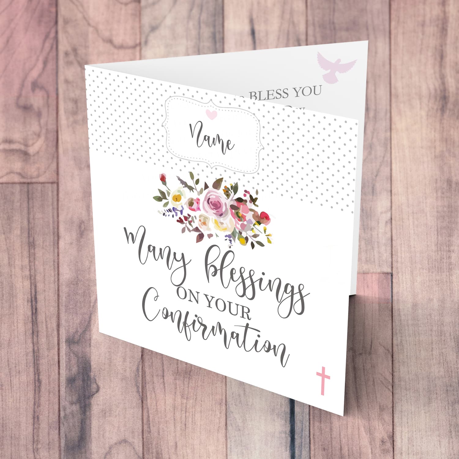 Minimalist personalisable Confirmation card with flowers for girls in English