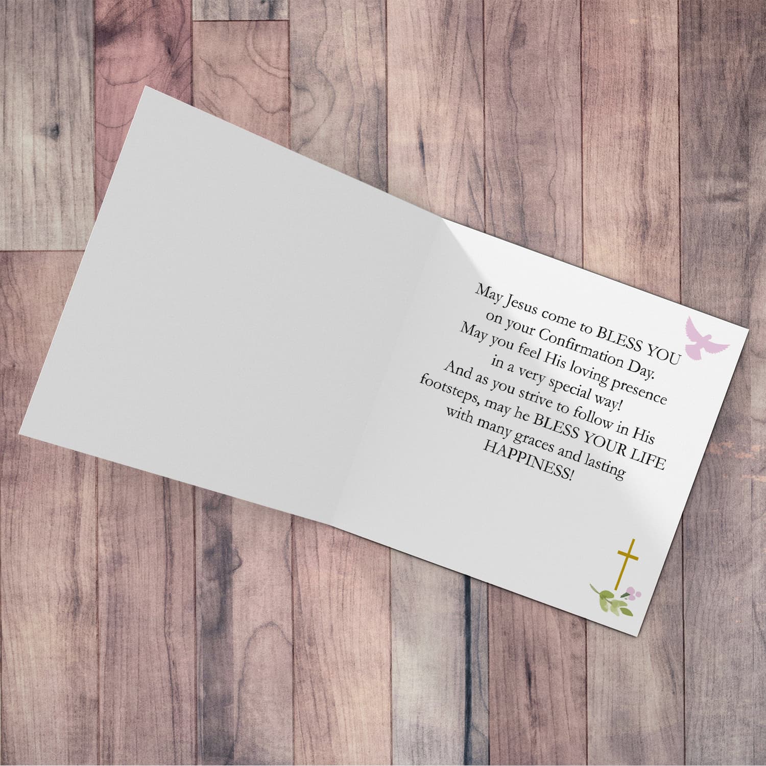Minimalist personalisable Confirmation card with flowers for girls in English