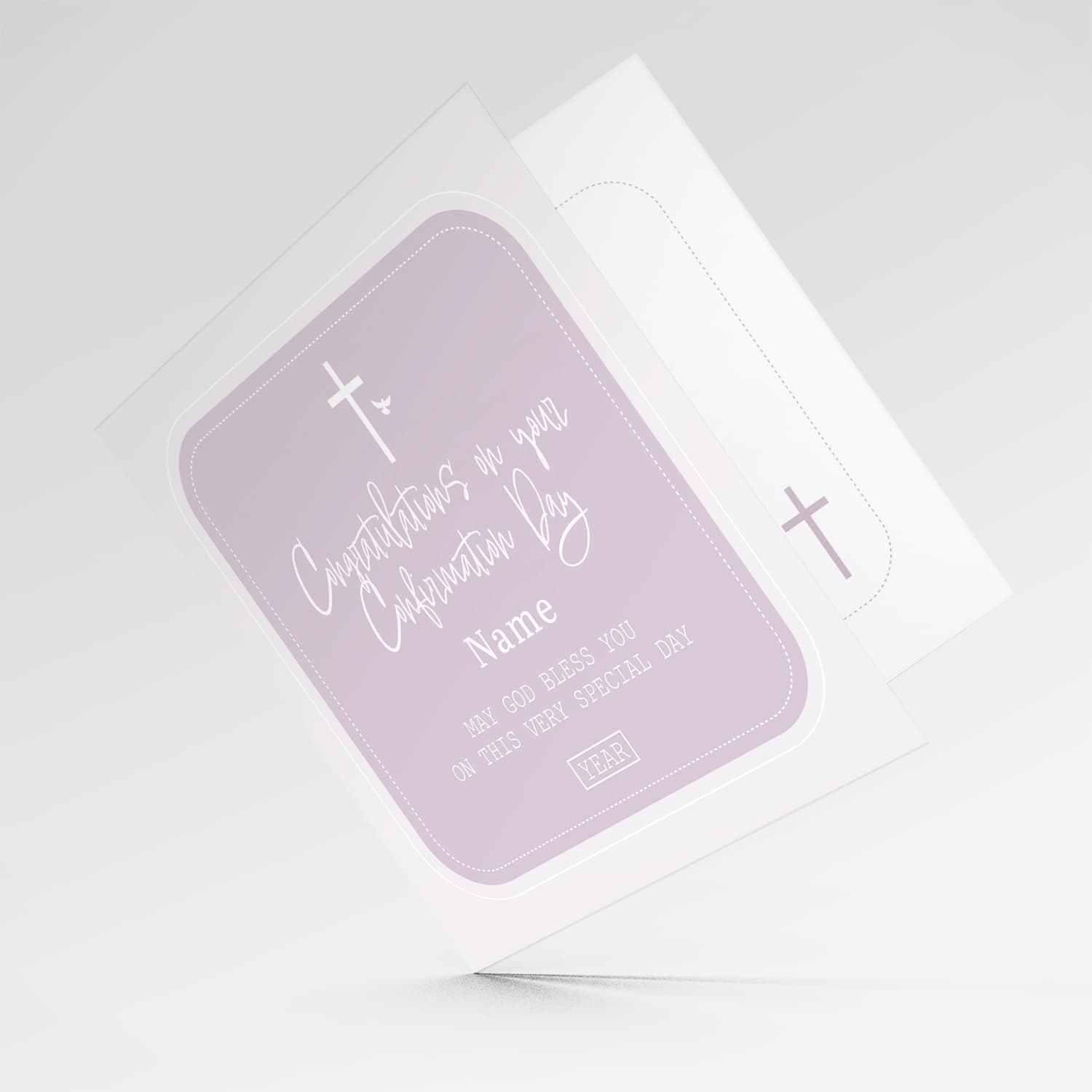 Different shades of pink/light purple Confirmation card for girl in English (Personalisable)
