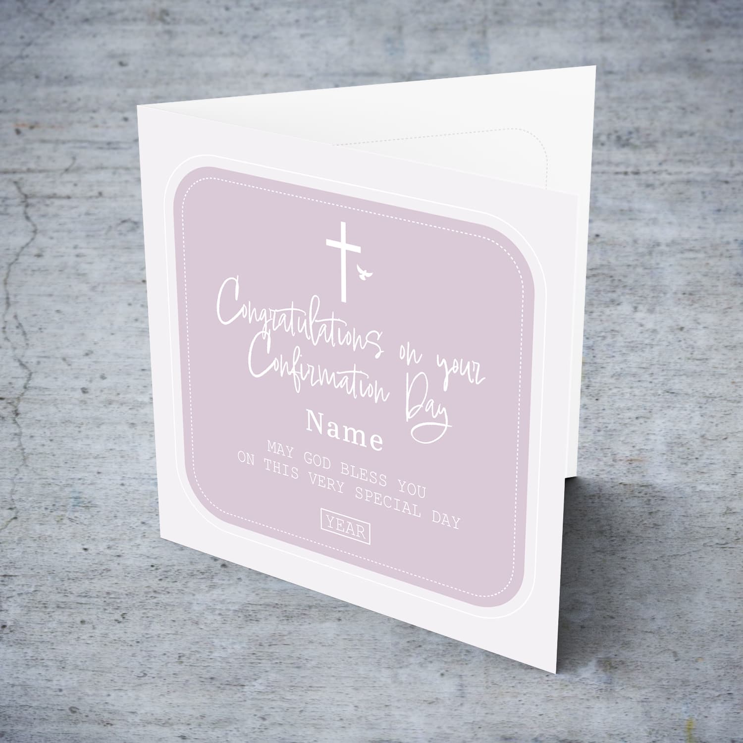Different shades of pink/light purple Confirmation card for girl in English (Personalisable)