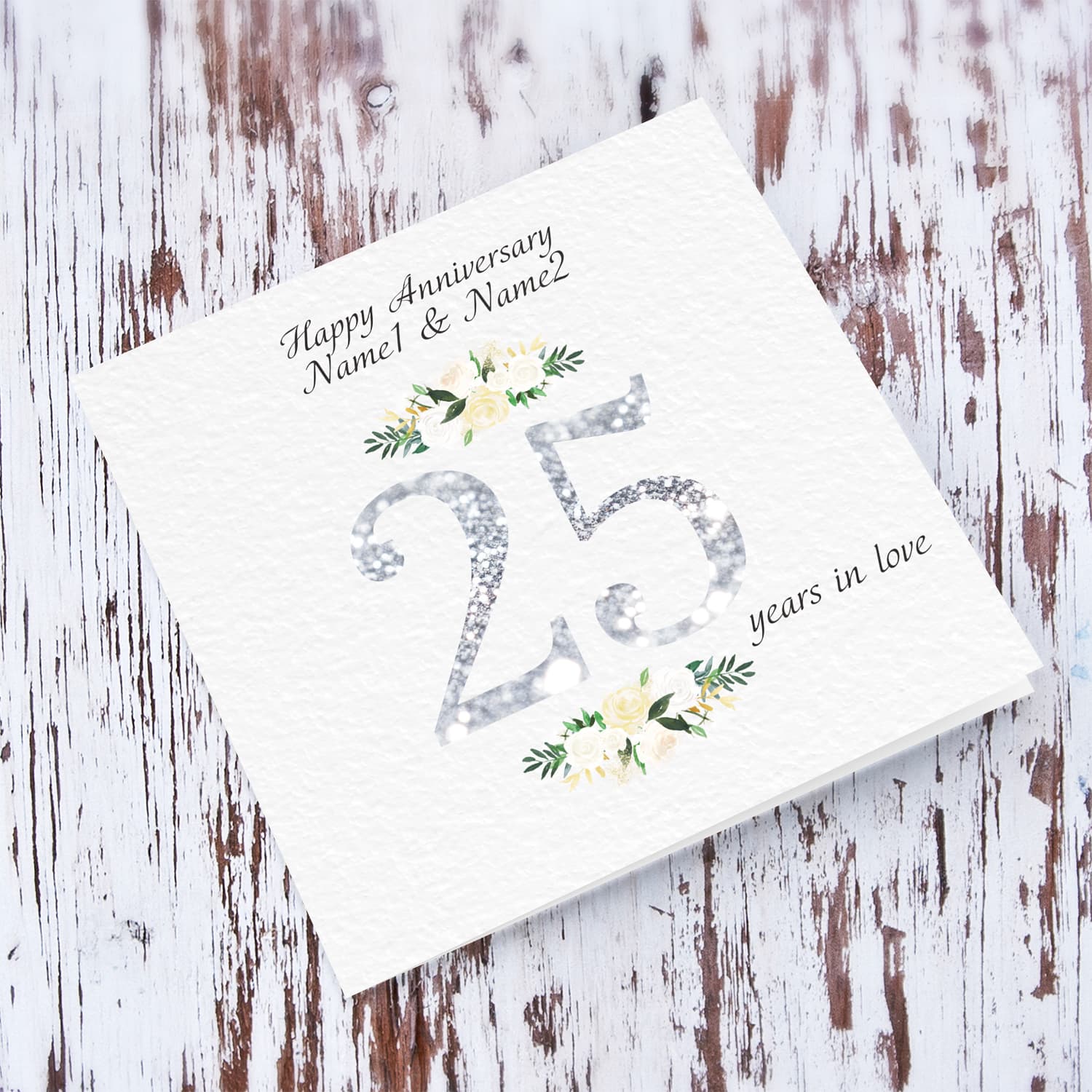 A beautiful 25 years Silver Anniversary card in English (Personalisable)