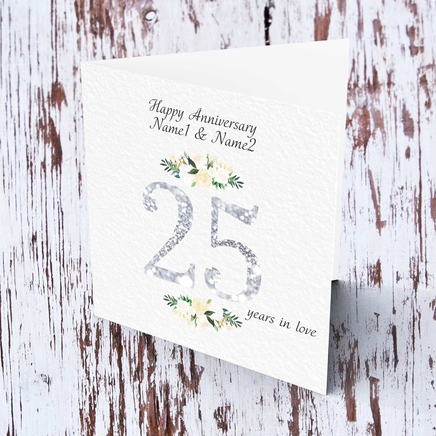 A beautiful 25 years Silver Anniversary card in English (Personalisable)