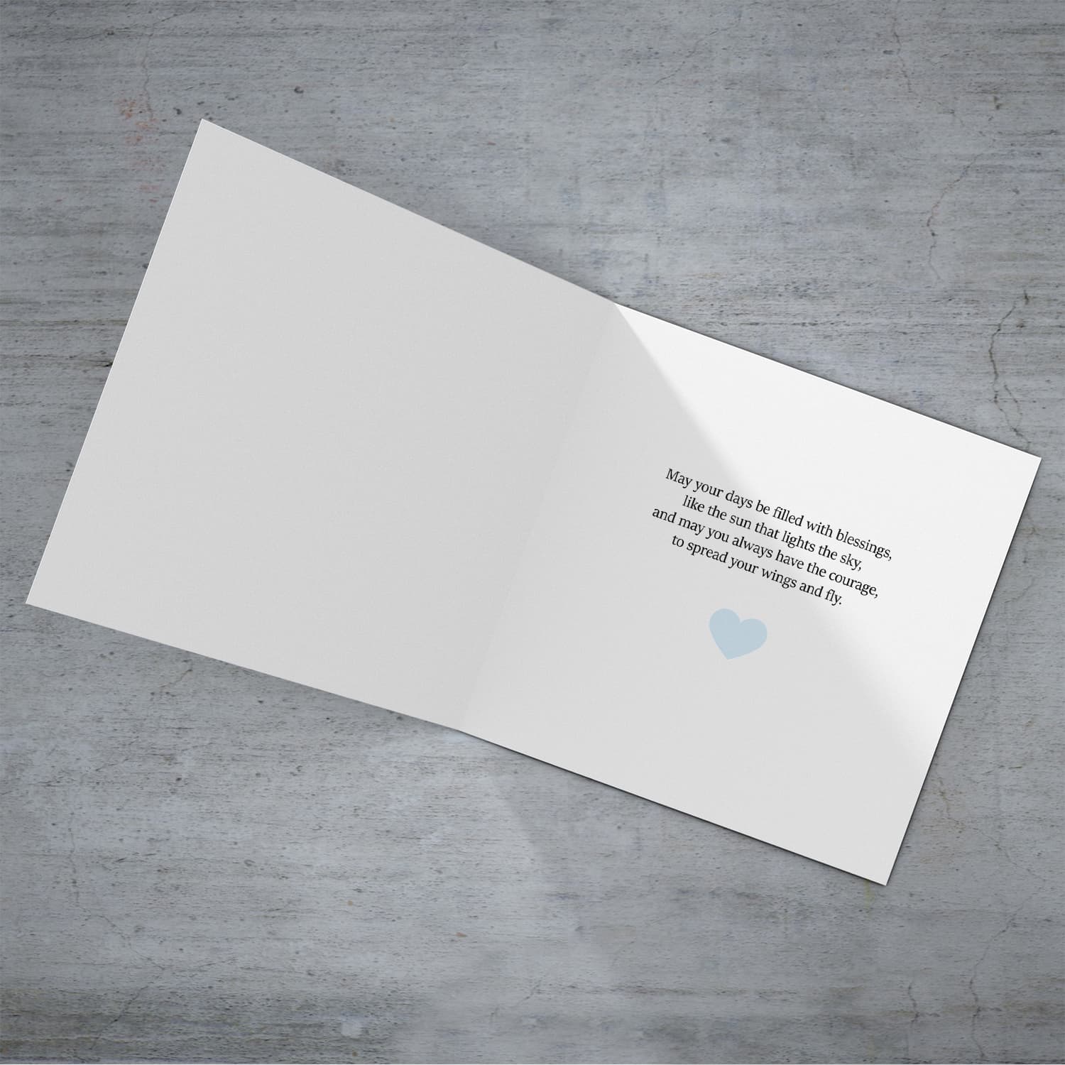 Elephant with bird holding light blue balloon, with striped background baptism card for Godson in English (Personalisable)