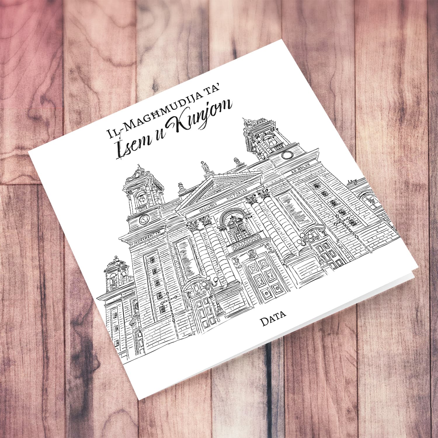 Senglea Parish Church - The Nativity of the Virgin Mary neutral Baptism Card in Maltese (Personalisable)