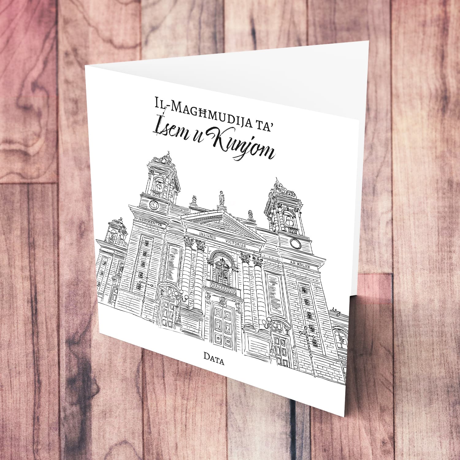 Senglea Parish Church - The Nativity of the Virgin Mary neutral Baptism Card in Maltese (Personalisable)